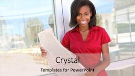  Presentation with office newspaper - Presentation enhanced with pretty african american business woman background and a soft green colored foreground