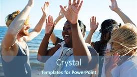  Presentation with outdoor party - Cool new presentation theme with outdoor party her friends backdrop and a ocean colored foreground