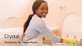  Presentation with african american girl power business - Slide deck featuring pretty african girl cleaning toilet background and a lemonade colored foreground