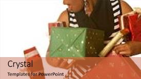  Presentation with christmas presents - PPT layouts consisting of pretty african girl holding her christmas presents and dropping two background and a red colored foreground