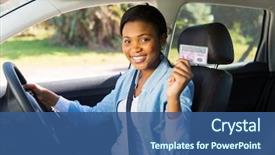 Presentation with african woman - Amazing presentation theme having showing her driver's license backdrop and a ocean colored foreground