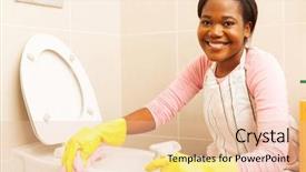  Presentation with toilet - Slide set enhanced with pretty african woman cleaning toilet background and a lemonade colored foreground