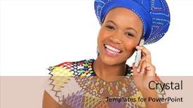  Presentation with retail smart phone - Theme with pretty african zulu woman talking background and a  colored foreground