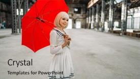  Presentation with detective anime - Audience pleasing PPT theme consisting of pretty anime style blonde girl backdrop and a light gray colored foreground