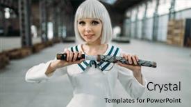  Presentation with lady - Amazing PPT theme having pretty anime style blonde lady backdrop and a light gray colored foreground