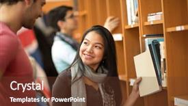  Presentation with student exchange - Amazing presentation design having pretty asian student choosing books backdrop and a  colored foreground