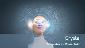  Presentation with asian - PPT theme with pretty asian woman touching digital background and a  colored foreground