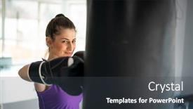  Presentation with kickboxing - Slide set having pretty-attractive-woman-kickboxing background and a dark gray colored foreground