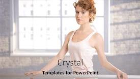  Presentation with ballerina - PPT layouts enhanced with pretty ballerina girl standing by bar in dance studio front of window background and a soft green colored foreground
