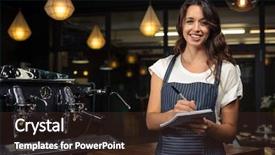  Presentation with machine shop - Beautiful presentation theme featuring pretty barista taking notes near backdrop and a tawny brown colored foreground
