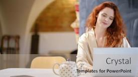  Presentation with house window - Presentation theme featuring pretty-beautiful-woman-working background and a coral colored foreground