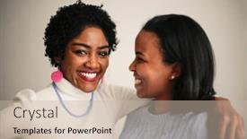  Presentation with black women - Presentation theme enhanced with pretty-black-women-happily-smiling background and a soft green colored foreground