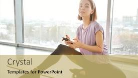  Presentation with scrolling - PPT layouts featuring pretty-blond-girl-in-activewear background and a yellow colored foreground