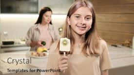  Presentation with kiwi - Presentation featuring pretty-blond-teenage-girl-showing background and a coral colored foreground