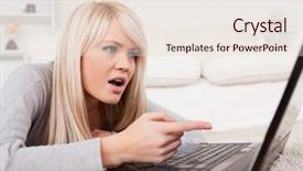  Presentation with computer room - Amazing theme having pretty blond woman frustrated with her computer lying on a carpet in the living room backdrop and a lemonade colored foreground