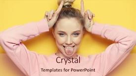  Presentation with young children playing multicultural - Audience pleasing presentation consisting of pretty blond woman showing horns backdrop and a lemonade colored foreground