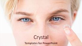  Presentation with contact lens - Presentation design featuring pretty blonde applying contact lens background and a lemonade colored foreground
