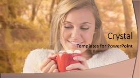 Presentation with tranquil - Amazing slides having pretty-blonde-enjoying-hot-chocolate backdrop and a coral colored foreground