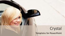  Presentation with automobile - Beautiful PPT theme featuring joyride - pretty blonde gives a big backdrop and a soft green colored foreground