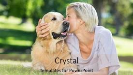  Presentation with dog park animal jack - Slide deck with pretty blonde kissing her dog background and a coral colored foreground