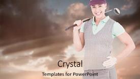  Presentation with blue orange - Colorful slide deck enhanced with pretty blonde playing golf against blue and orange sky with clouds backdrop and a lemonade colored foreground