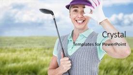  Presentation with golf - PPT layouts featuring pretty blonde playing golf against nature scene background and a light blue colored foreground