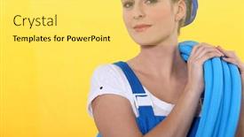  Presentation with plumber - PPT theme having pretty blonde plumber carrying hose background and a yellow colored foreground