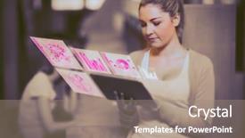  Presentation with futuristic - PPT theme enhanced with pretty blonde student working background and a  colored foreground