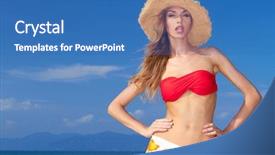  Presentation with attitude - Colorful slides enhanced with pretty blonde with attitude in a bikini with an oceanic island in the background backdrop and a teal colored foreground