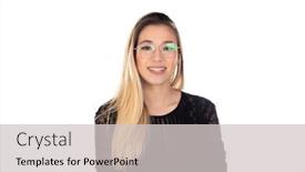  Presentation with blonde holds a magnifying glass - PPT theme having pretty-blonde-woman-with-cool background and a light gray colored foreground