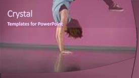 Presentation with break dance - Slides featuring pretty break dancer doing handstand in the dance studio background and a violet colored foreground