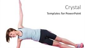  Presentation with exercise mat - Colorful PPT theme enhanced with pretty brunette doing side plank on exercise mat on white background backdrop and a white colored foreground