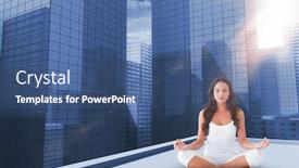  Presentation with dull - Cool new PPT theme with pretty brunette doing yoga against view of dull cityscape backdrop and a ocean colored foreground