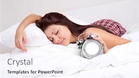  Presentation with linen - Cool new PPT theme with pretty brunette girl sleeping on the white linen backdrop and a sky blue colored foreground