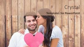  Presentation with kiss - Presentation theme having pretty brunette giving boyfriend a kiss and her heart against wooden planks background and a coral colored foreground