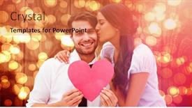  Presentation with kiss - Beautiful PPT layouts featuring pretty brunette giving boyfriend a kiss and her heart against blurred orange light backdrop and a coral colored foreground