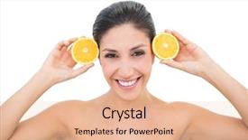  Presentation with orange - Presentation theme with pretty brunette holding two orange background and a lemonade colored foreground