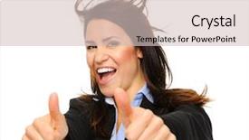  Presentation with movement - Audience pleasing PPT layouts consisting of pretty brunette in formal business attire giving the thumbs up with hair movement isolated on white backdrop and a soft green colored foreground