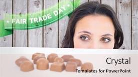  Presentation with wooden cross against the sky - Slide set having pretty brunette peeking at chocolate background and a  colored foreground