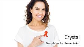  Presentation with red - Presentation consisting of pretty brunette pointing red aids background and a sky blue colored foreground