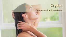  Presentation with baby shower bbq - Beautiful slide set featuring pretty brunette taking a shower backdrop and a soft green colored foreground