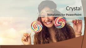  Presentation with lollipop - Cool new presentation theme with pretty brunette teenager eager for her big and sweet lollipop backdrop and a sky blue colored foreground