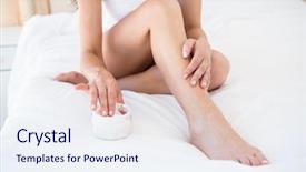  Presentation with cream - Colorful slide set enhanced with pretty brunette using body cream backdrop and a sky blue colored foreground