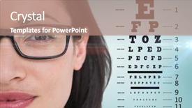  Presentation with glasses blurry eye chart - Presentation consisting of pretty brunette wearing eye glasses background and a coral colored foreground