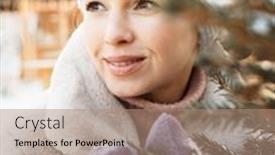  Presentation with christmas tree - Theme having pretty-brunette-woman-in-winter background and a coral colored foreground