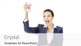  Presentation with mineral - Beautiful presentation theme featuring pretty business woman sitting at the desk and drinking mineral water from glass backdrop and a white colored foreground