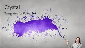  Presentation with painting walls paint roller - Colorful presentation theme enhanced with pretty businesswoman holding paint brush backdrop and a light gray colored foreground