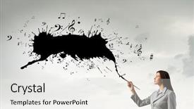  Presentation with paint brush - Presentation theme having pretty businesswoman holding paint brush background and a white colored foreground