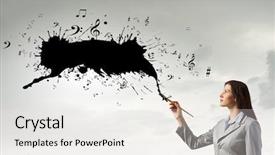  Presentation with paint brush - PPT theme enhanced with pretty businesswoman holding paint brush background and a  colored foreground