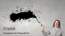  Presentation with painting walls paint roller - PPT theme with pretty businesswoman holding paint brush background and a light gray colored foreground